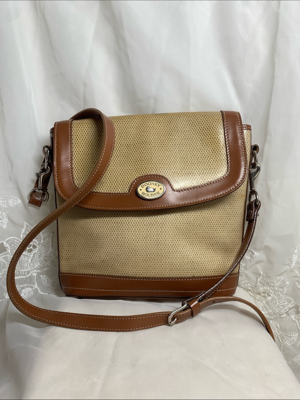 Dooney & Bourke Panama Linen Large Flap Shoulder Crossbody Bag